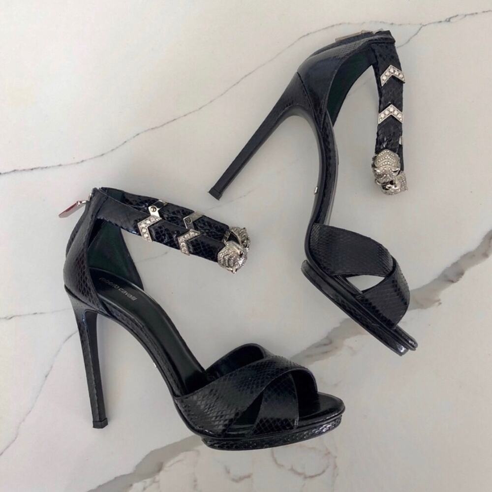 Roberto Cavalli Black Snake Skin Formal Shoes